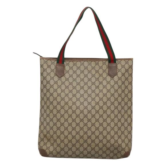 GUCCI GG Supreme Web Sherry Line Tote Bag Pvc Beige Green Red - Picture 3 of 16